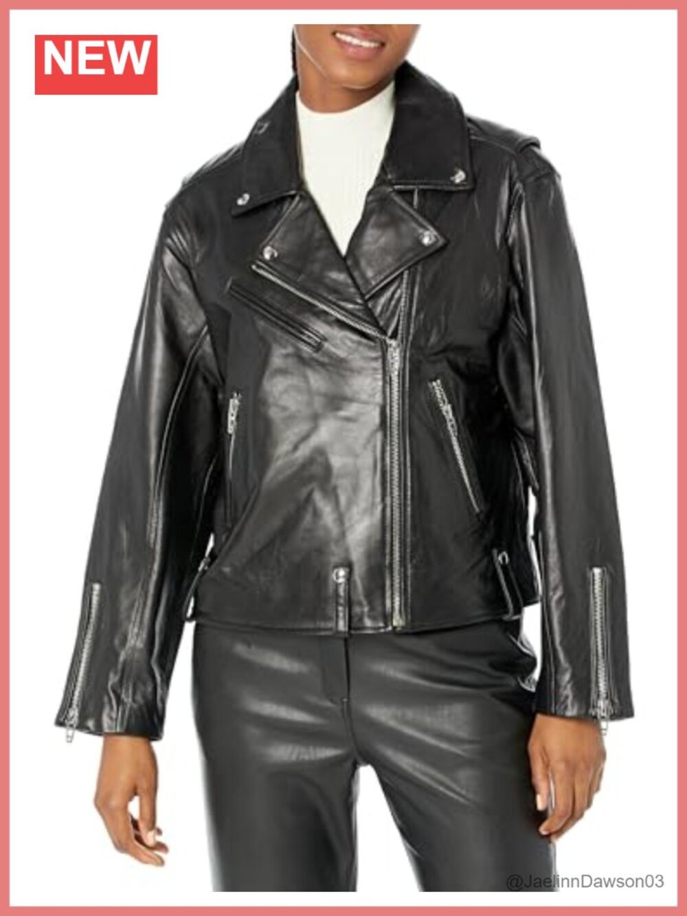 Real Leather Moto Jacket Zip Long Sleeve Notch Collar